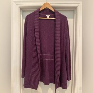 LL Bean Purple Open Front Cardigan Small